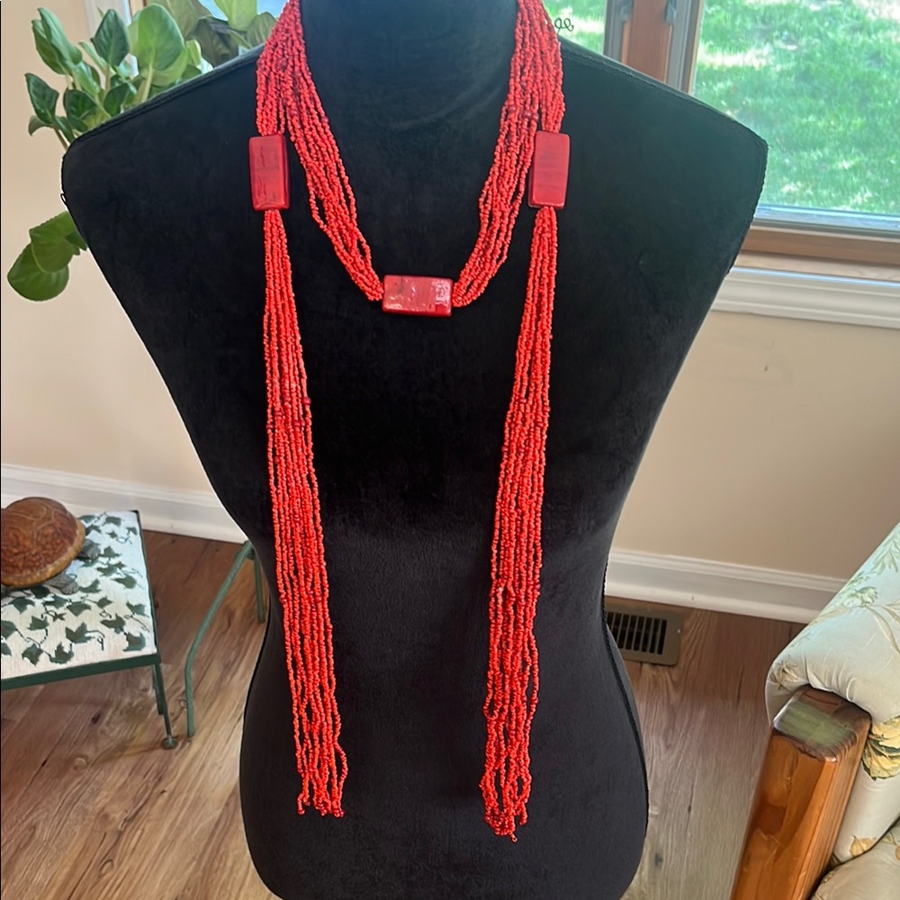 10 strand faux coral and glass open necklace
